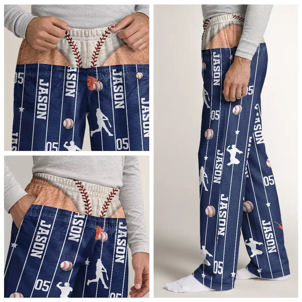 Gag Gift For Football Baseball Soccer Fan - Personalized Name Number Pajama Pants