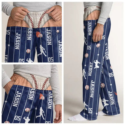 Gag Gift For Football Baseball Soccer Fan - Personalized Name Number Pajama Pants