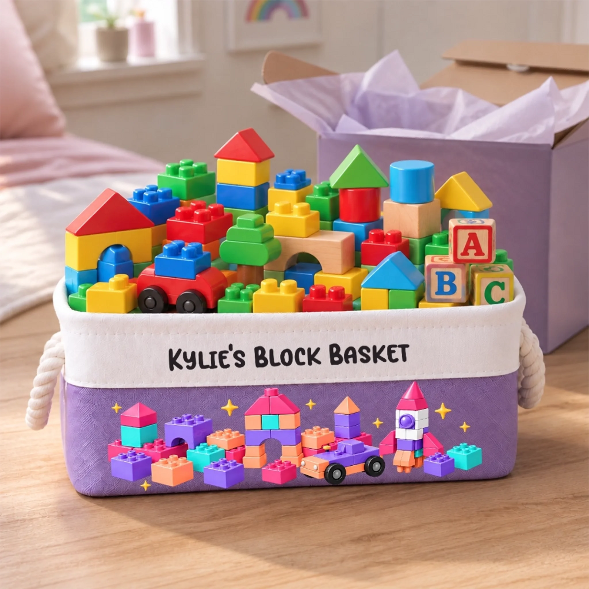 Custom Name Building Block Toy Storage For Kids - Personalized Storage Basket