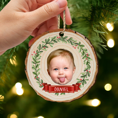 Customize Kid Face Wood Slice Ornament For Christmas HO82 903956