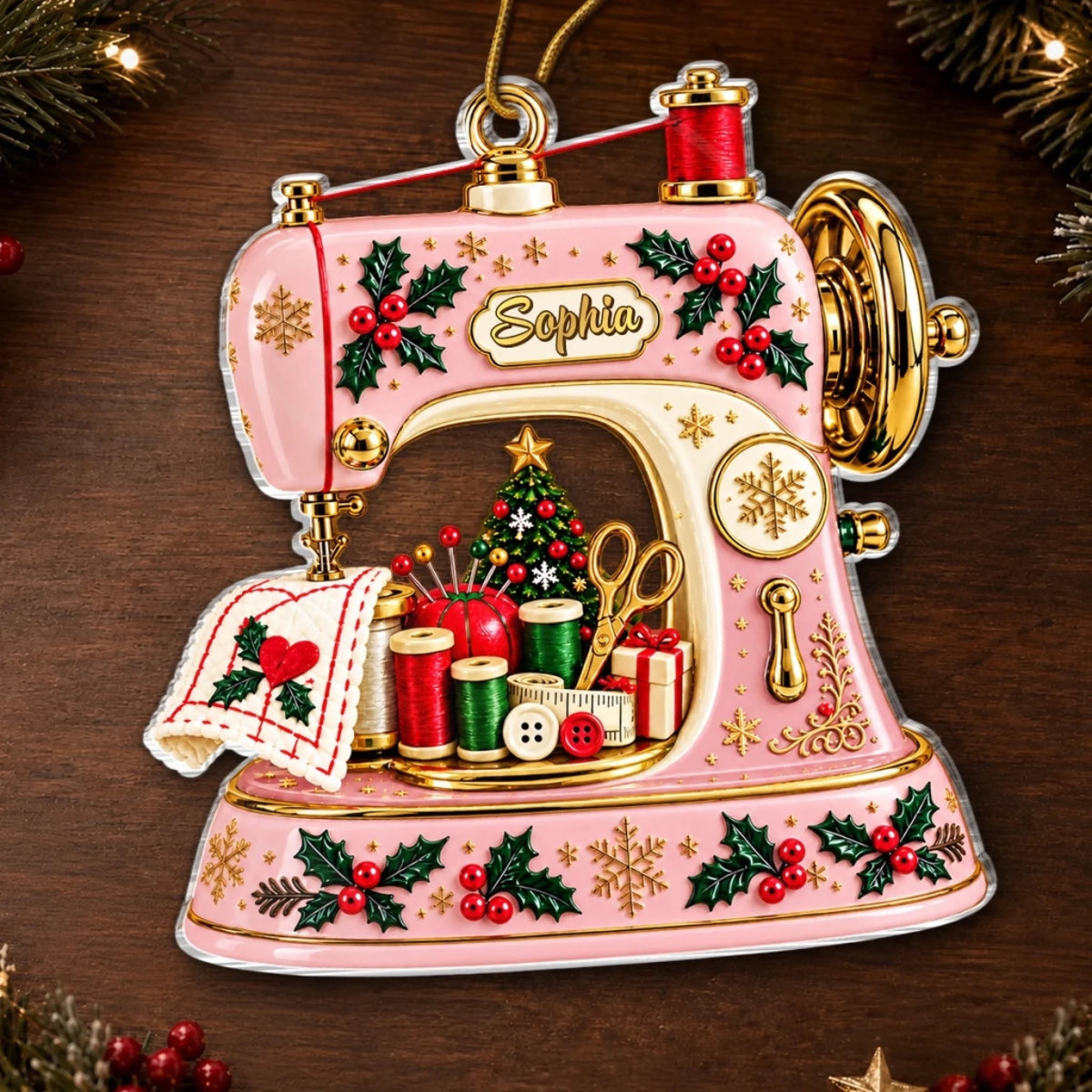 Custom Name Christmas Sewing Gifts for Crafters - Personalized Acrylic Ornament