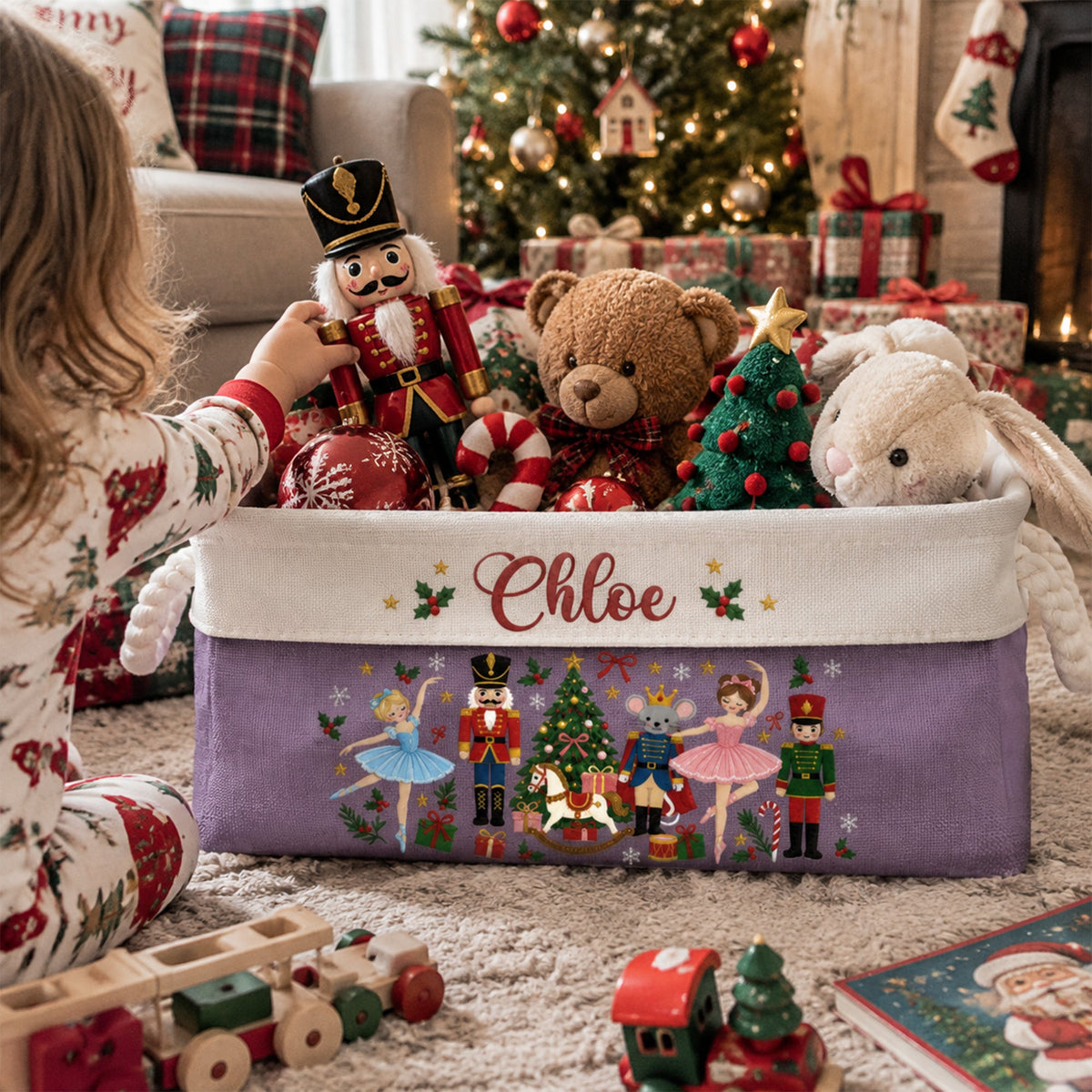 Nutcracker Christmas Custom Name Basket For Kids, Grandkids - Personalized Storage Basket