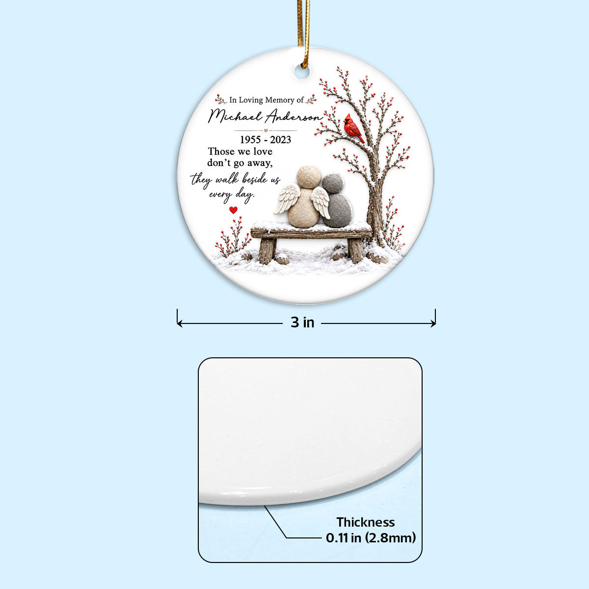 Cardinal Remembrance Gift - Personalized Ceramic Ornament - Custom Name Angel Keepsake, Sympathy Gift
