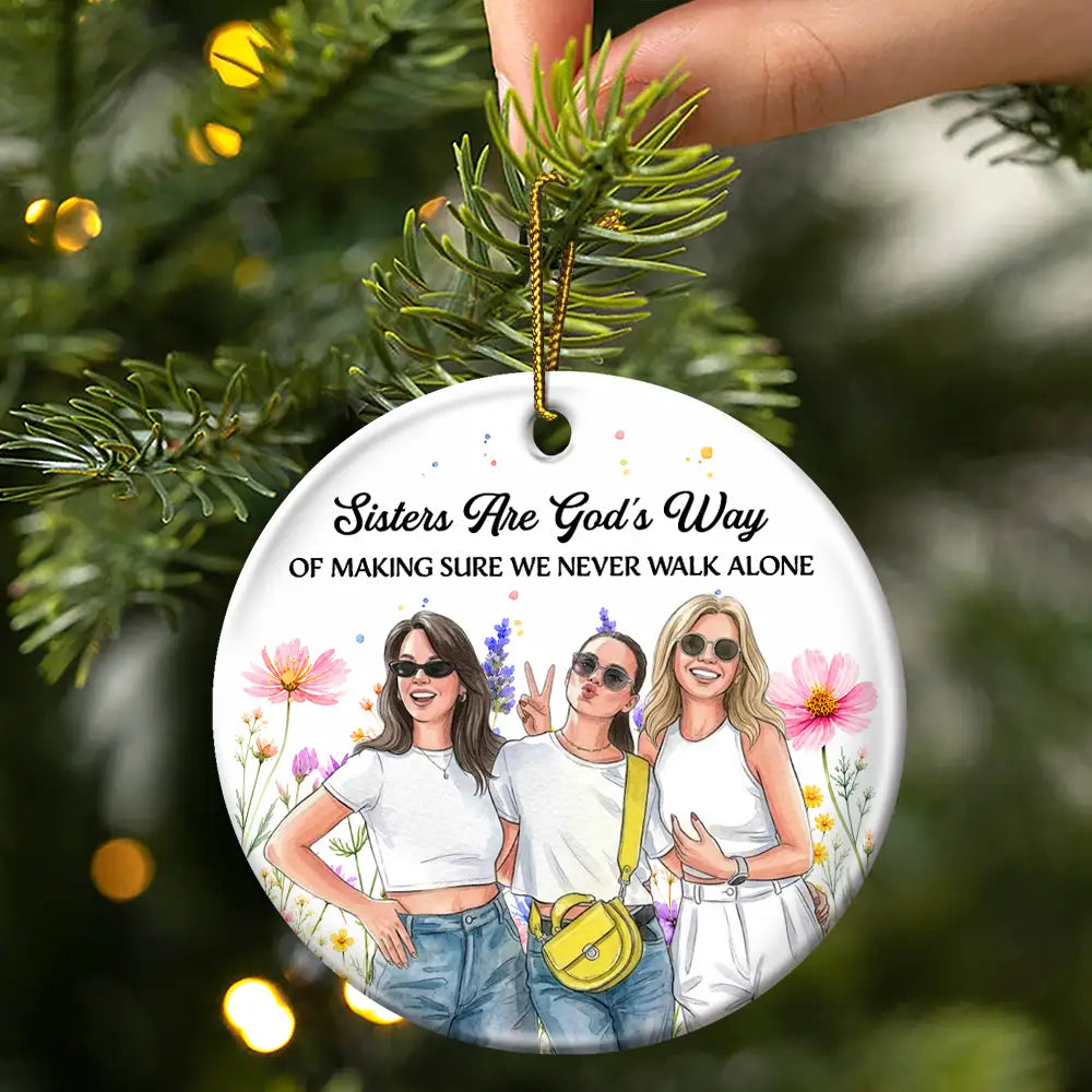 Christmas Gift For Best Friend - Personalized Custom Photo Watercolor Floral Circle Ceramic Ornament