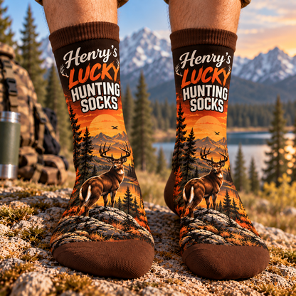 Personalized Lucky Hunting Socks, Custom Name Deer Hunting Socks CH07 180848