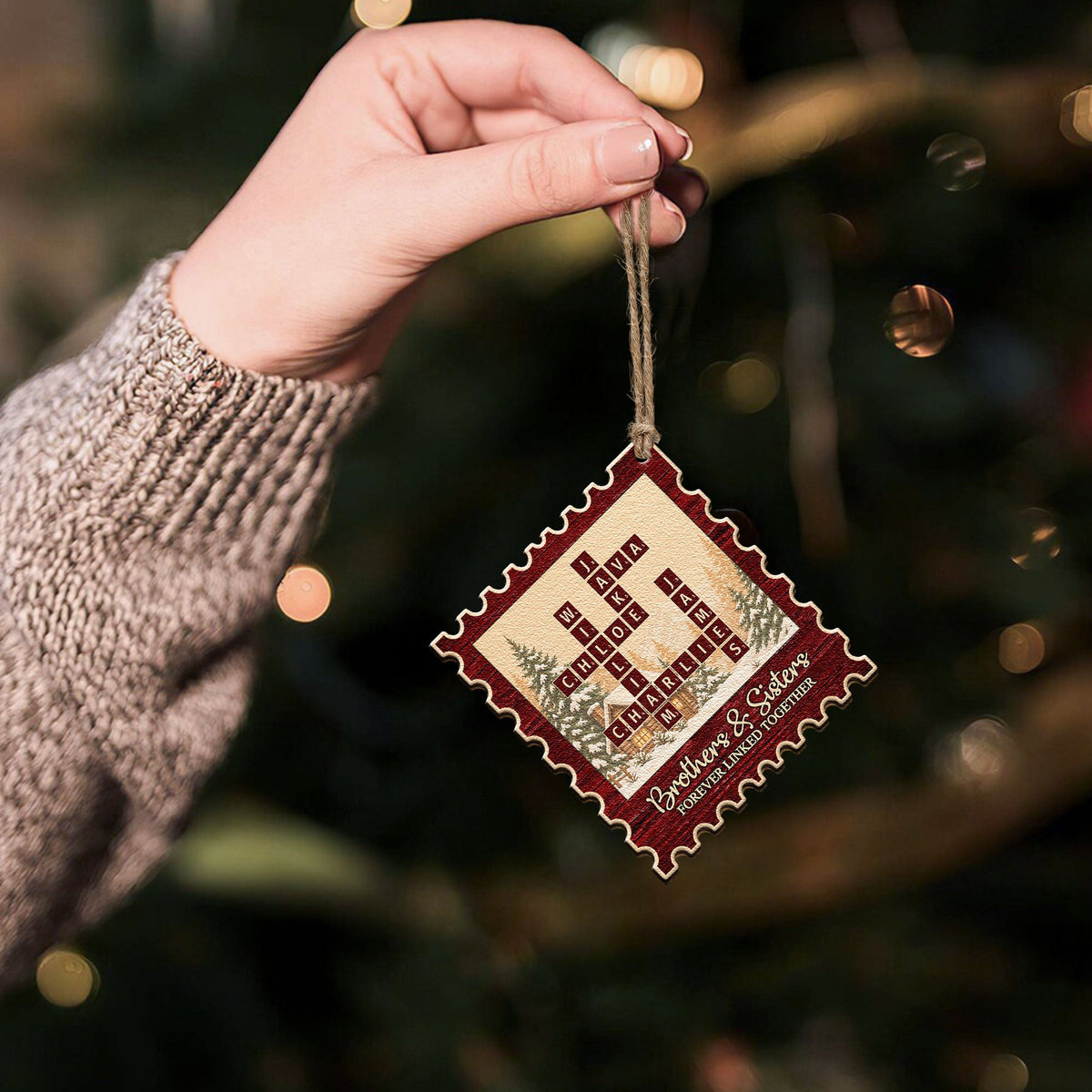 Brothers & Sisters Forever Linked Postage Stamp - Personalized Ornament
