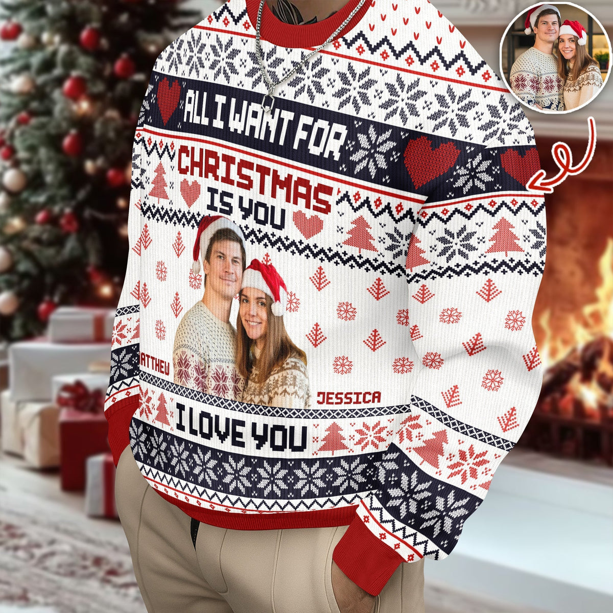 Custom Photo All I Want For Christmas Is You Ugly Sweater Gift For Couple HO82 900142