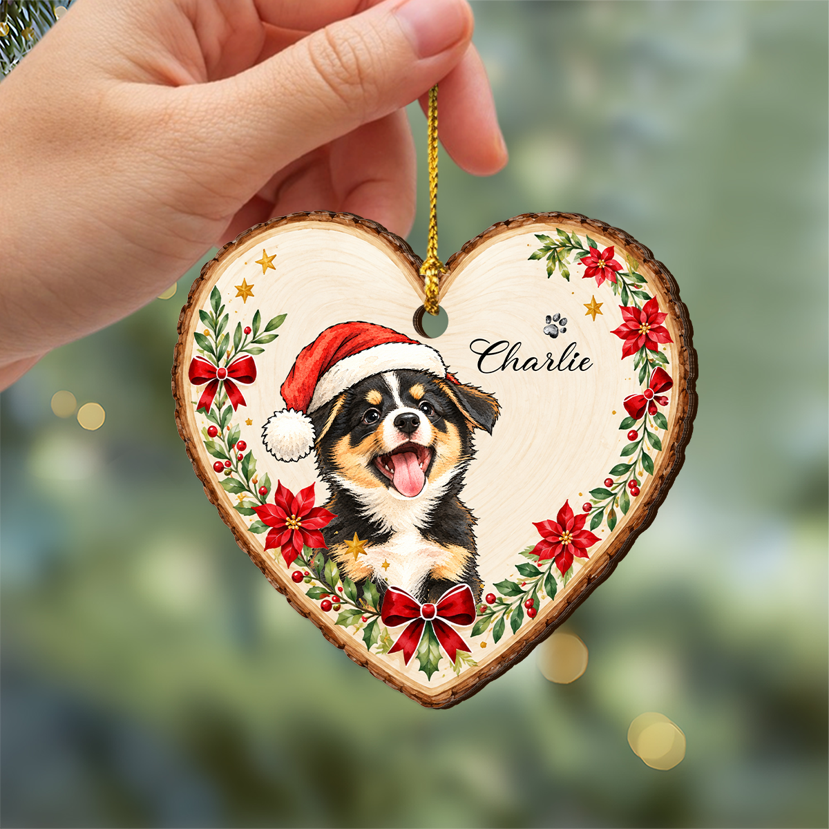 Custom Photo Watercolor Pet Dog Cat Wood Ornament Christmas Gift HA75 919530