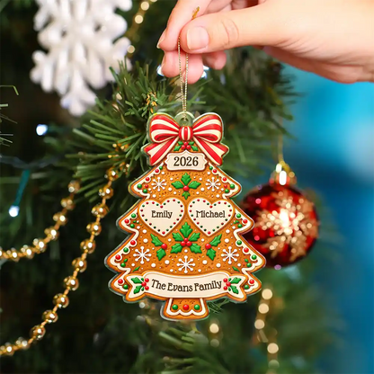 Christmas Gift For Family - Personalized Gingerbread Tree Names Acrylic Ornament