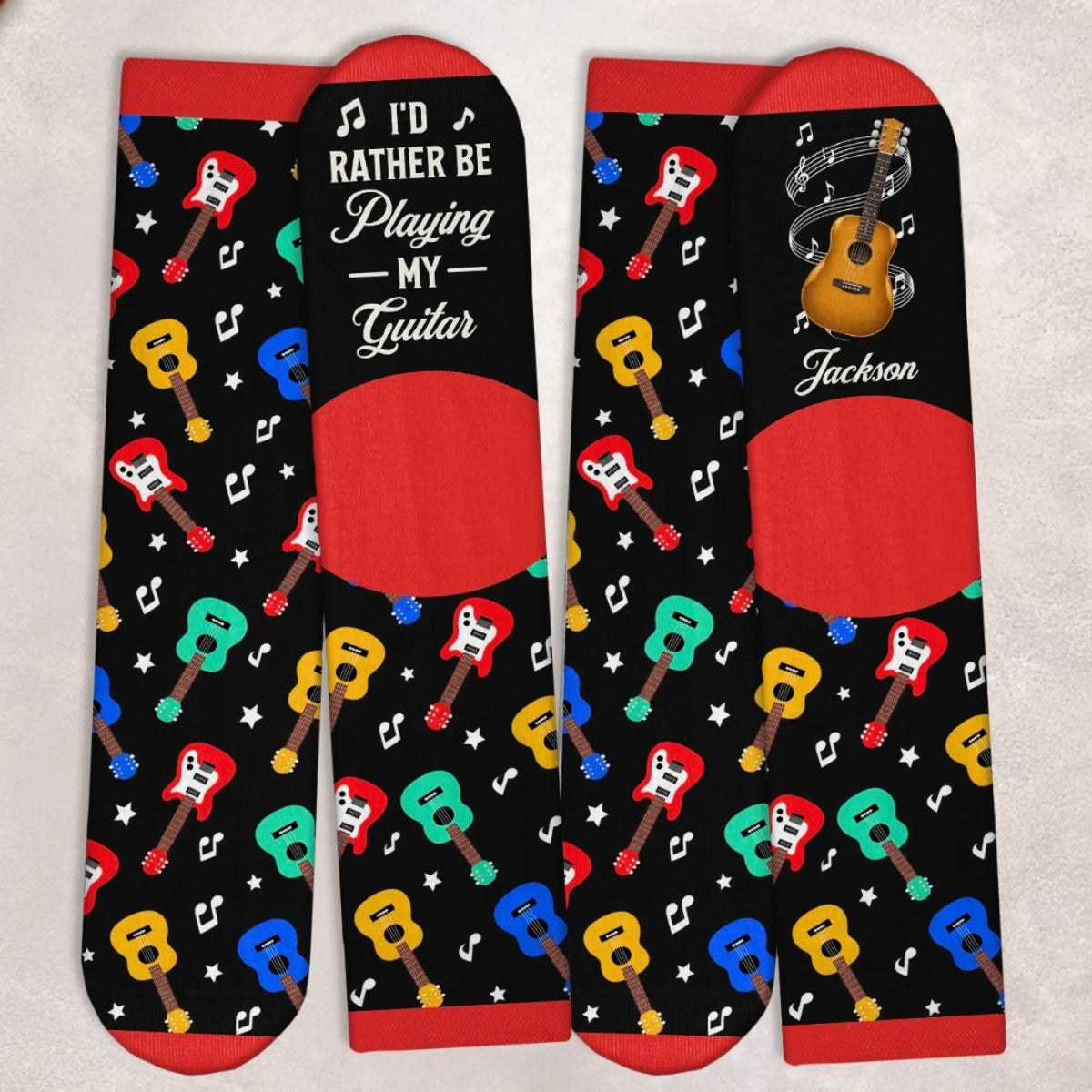 Custom Name Guitar Gifts for Musicians - Personalized Crew Socks