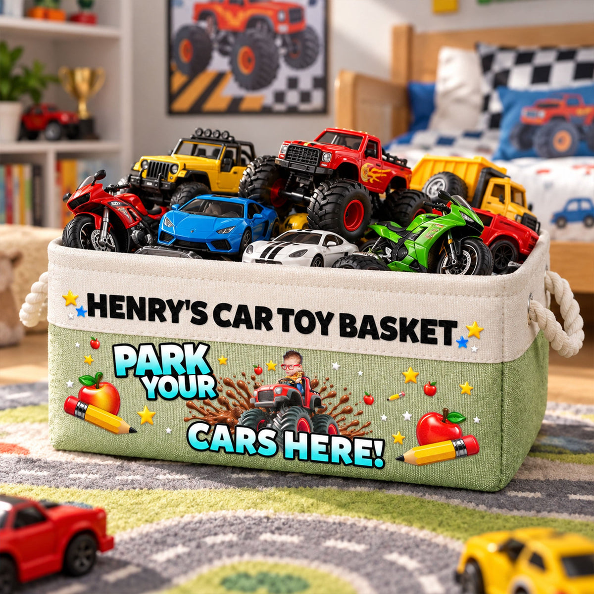 Kid Car Toy Room Decor - Personalized Storage Basket