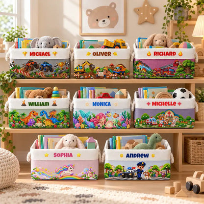 Gift For Kids Boys Girls - Personalized Name Pirate Dinosaur Unicorn Safari World Storage Basket