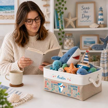 Cute And Beachy Custom Name - Personalized Storage Basket
