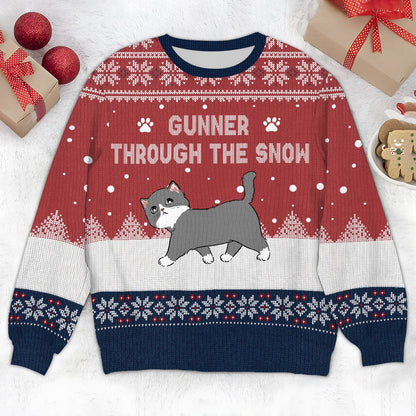 Cat Through The Snow Ugly Sweater Personalized Gift HO82 893100