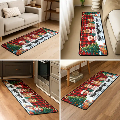 Family Sitting Christmas Plaid Pattern - Personalized Runner Rug