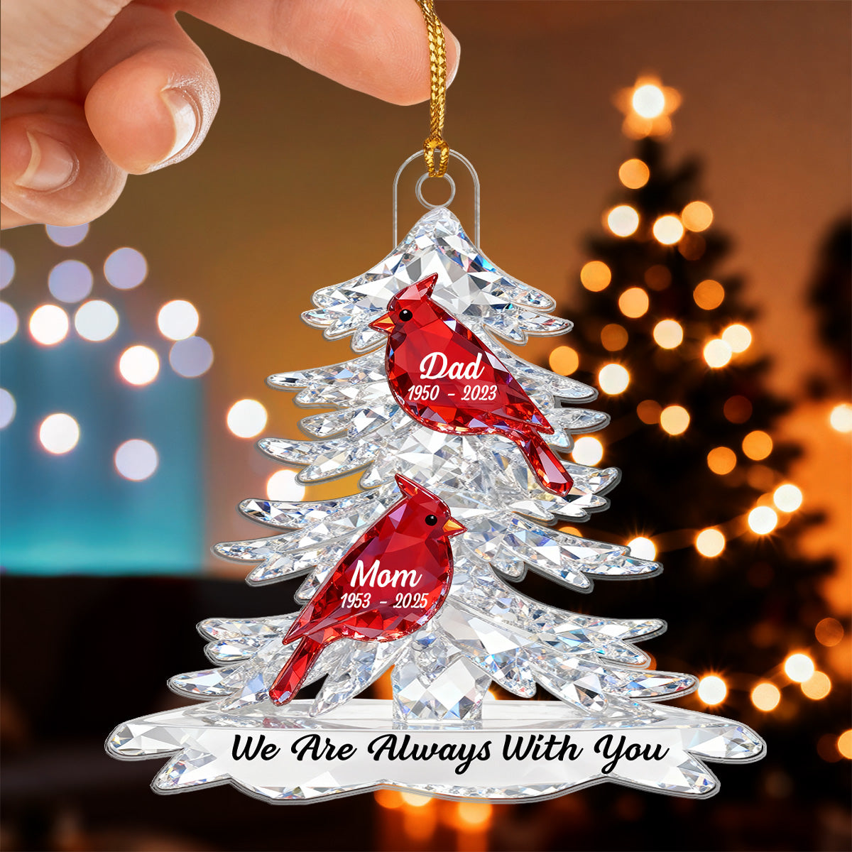 Heartwarming Cardinals Memorial Always With You 2D Flat Printed - Personalized Acrylic Ornament - Remembrance Gift, Sympathy Gift For Whole Family, Extended Family
