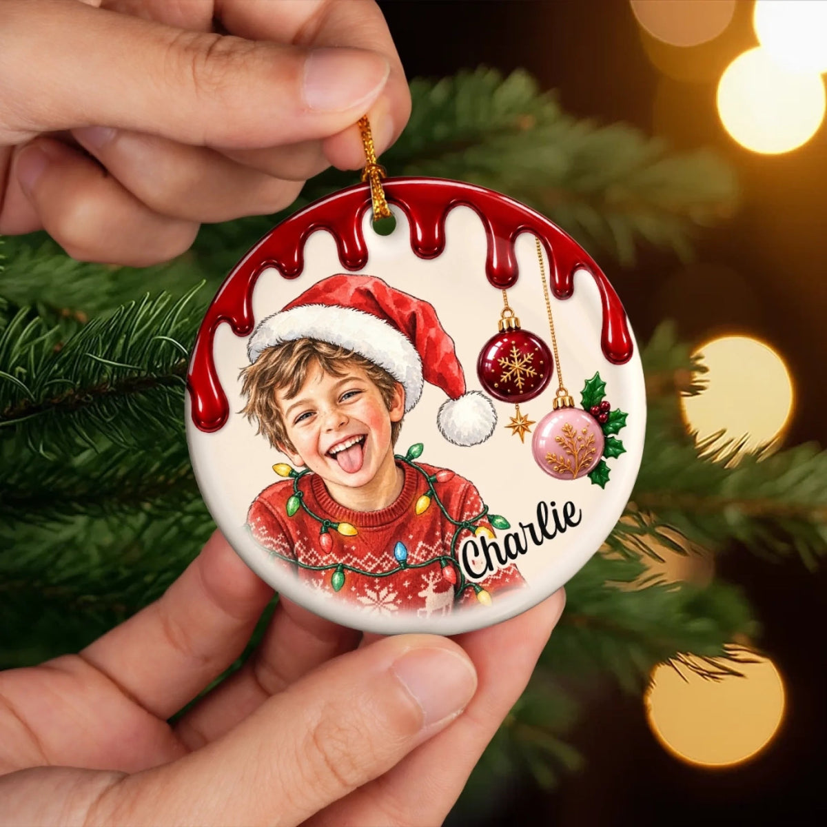 Custom Photo Christmas Gifts for Kids - Personalized Ceramic Ornament