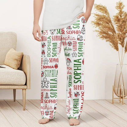 Personalized Name Pajamas Pants - Christmas Gift for Family, Cozy Family Holiday Loungewear HO82 904142