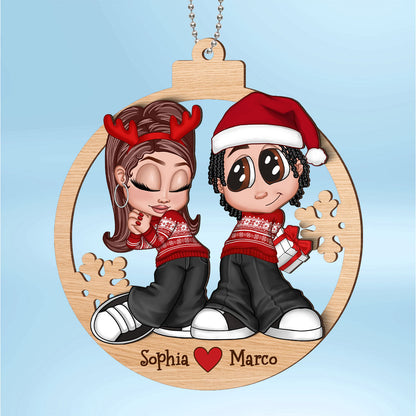 Christmas Y2K Couple Personalized 2-Layer Wooden Ornament