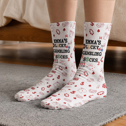 Lucky Gambling Socks, Lucky Poker Socks - Custom Name & Style - Personalized Socks