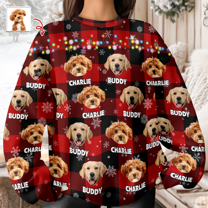 Custom Dog Photo Name Snow Christmas Light Holiday Ugly Sweater CH07 896368