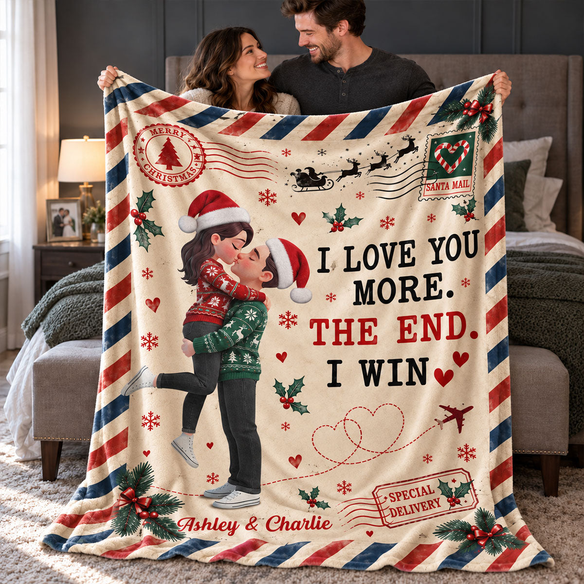 I Love You More The End I Win - Personalized Fleece Blanket - Heartfelt Christmas Gift for Her, for Him