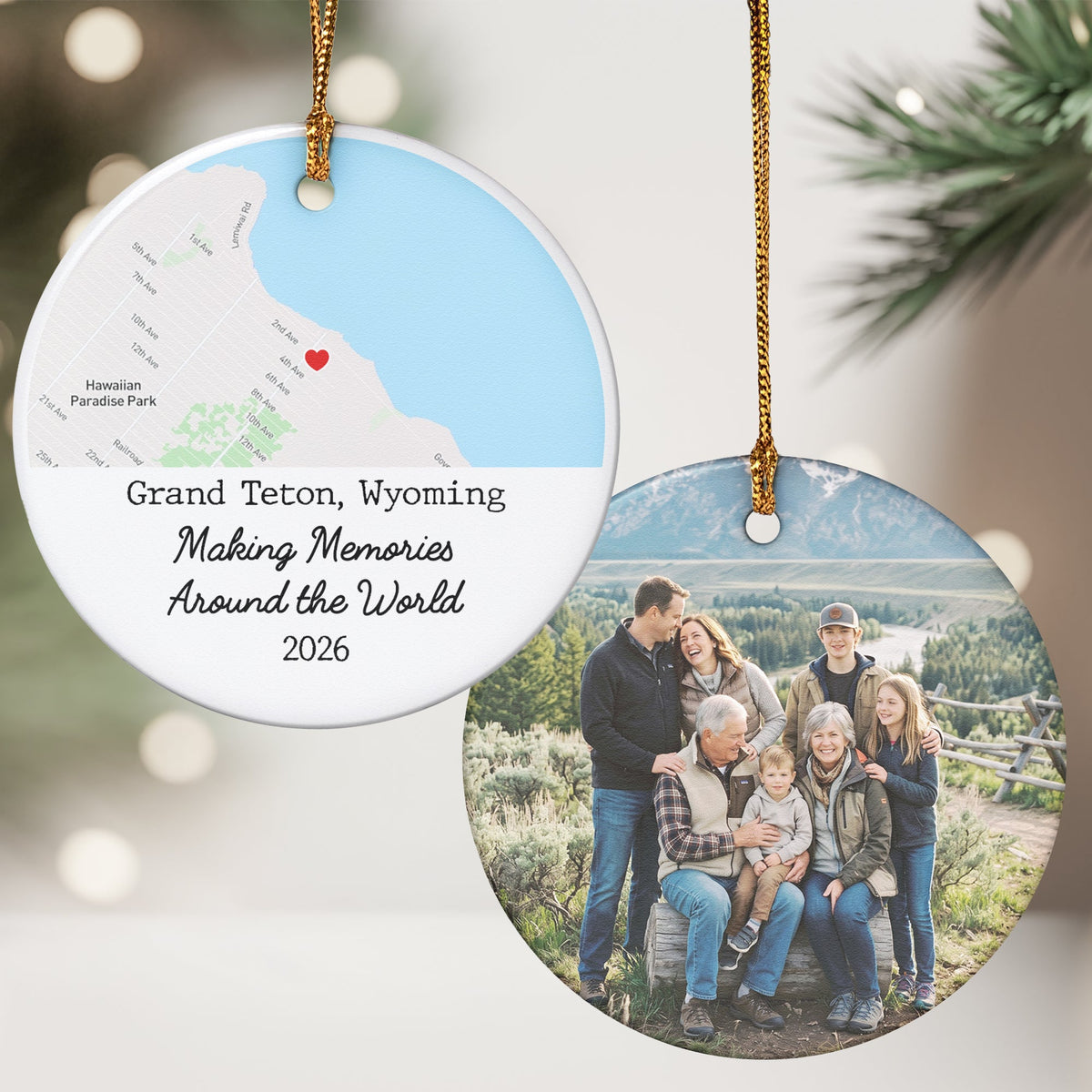 Custom Photo & Location Map Traveling Family Travel, Besties Vacation - Personalized Ornament