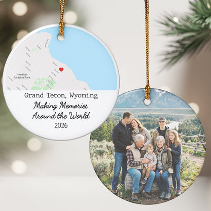 Custom Photo & Location Map Traveling Family Travel, Besties Vacation - Personalized Ornament