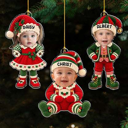 Custom Family Ornament, Christmas Gift for Family Members •  Cute Baby Elf - Personalized Acrylic Ornament