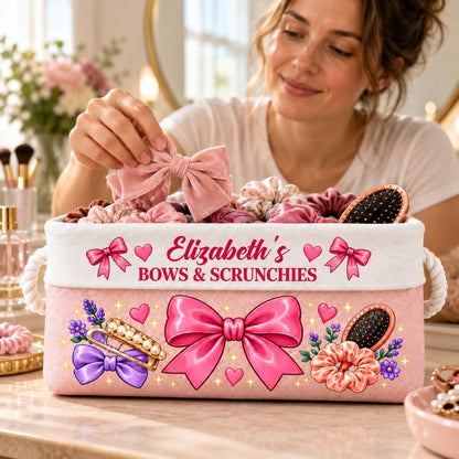 Custom Name Bows and Scrunchies Storage - Personalized Storage Basket