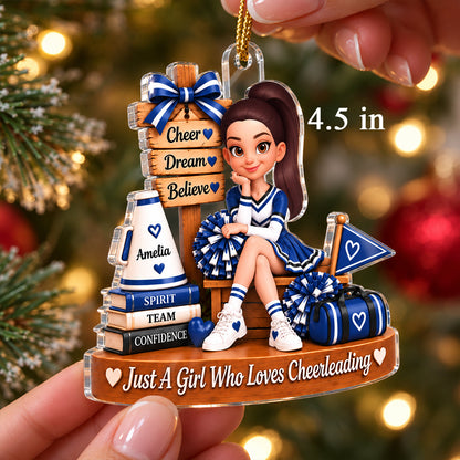 Custom Cheerleading Girl Name - Personalized Acrylic Ornament - Christmas Gift for Daughter, Granddaughter, Holiday Keepsake for Cheerleaders