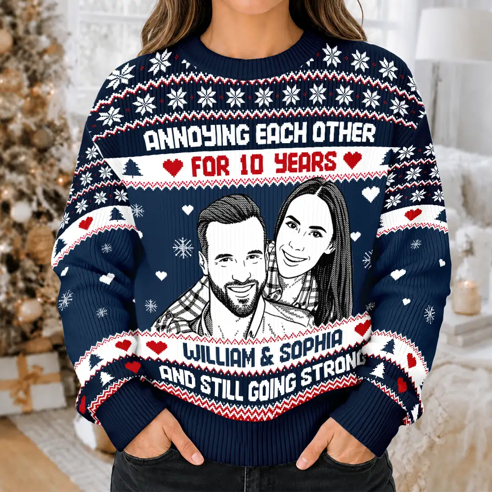 Christmas Gift For Couples - Personalized Custom Photo Annoying Each Other For Many Years Unisex Ugly Sweater