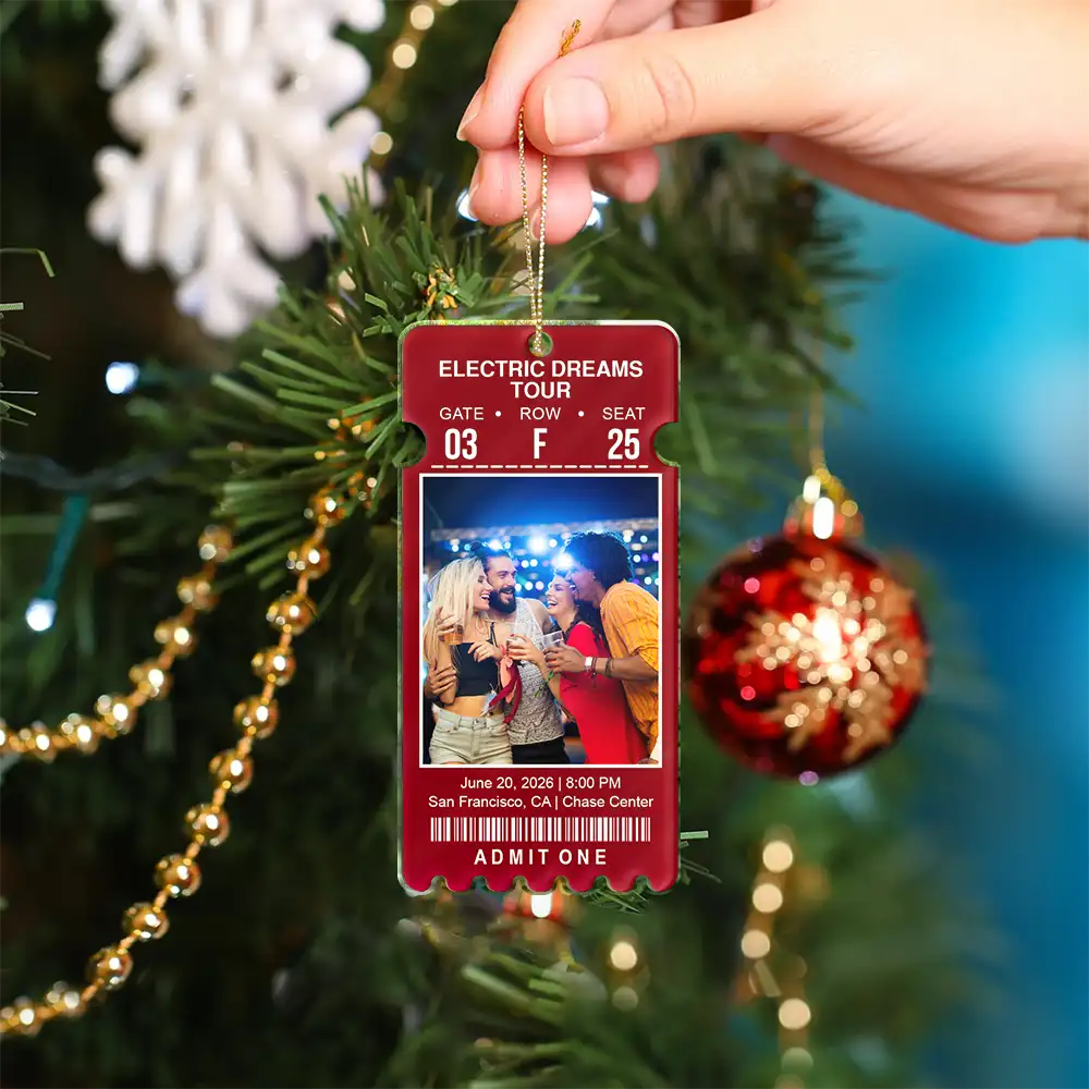 Keepsake For Fans, Music Lovers - Personalized Custom Photo Concert Ticket Acrylic Ornament
