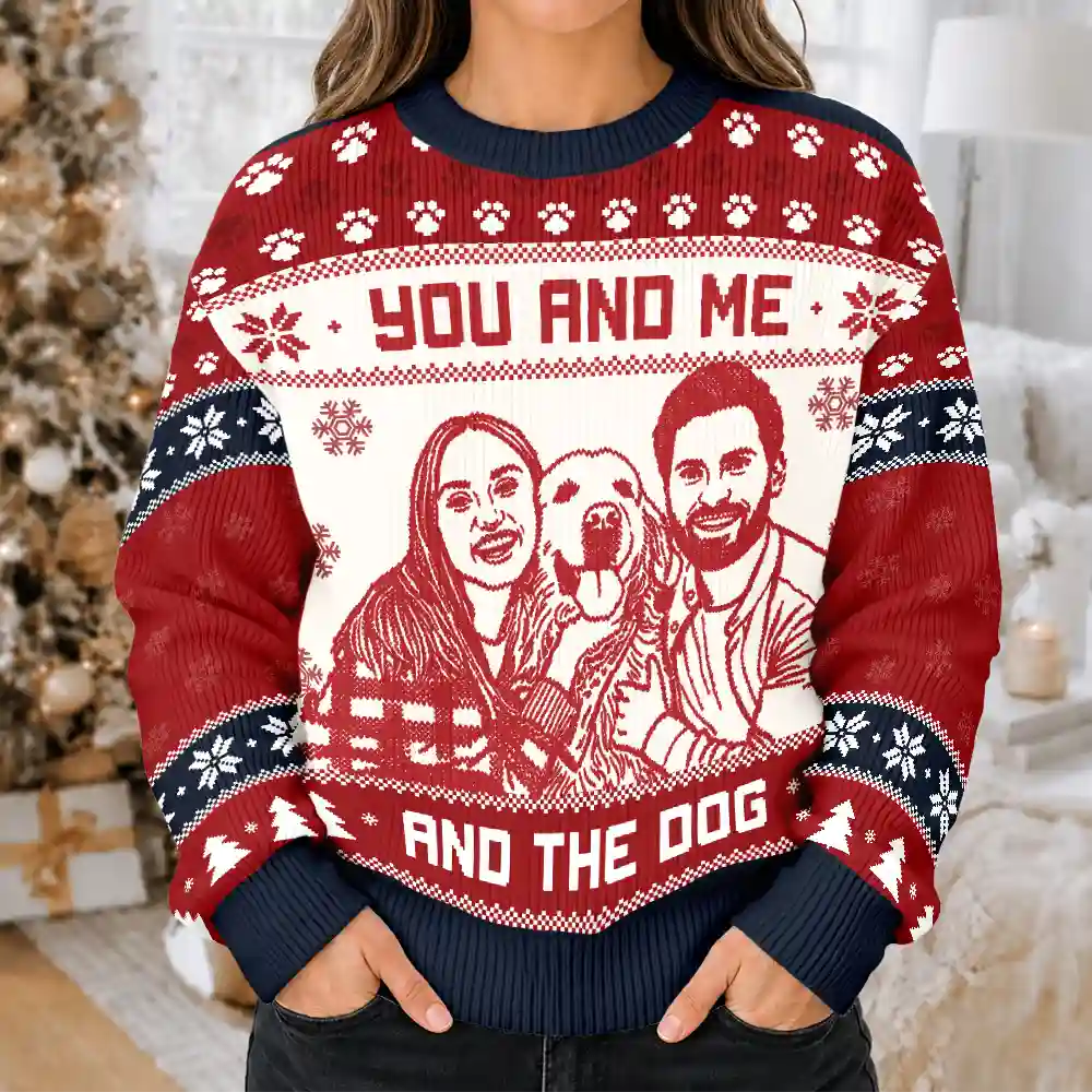 Christmas Gift For Pet Couples - Personalized Custom Photo You And Me And The Dogs Unisex Ugly Sweater
