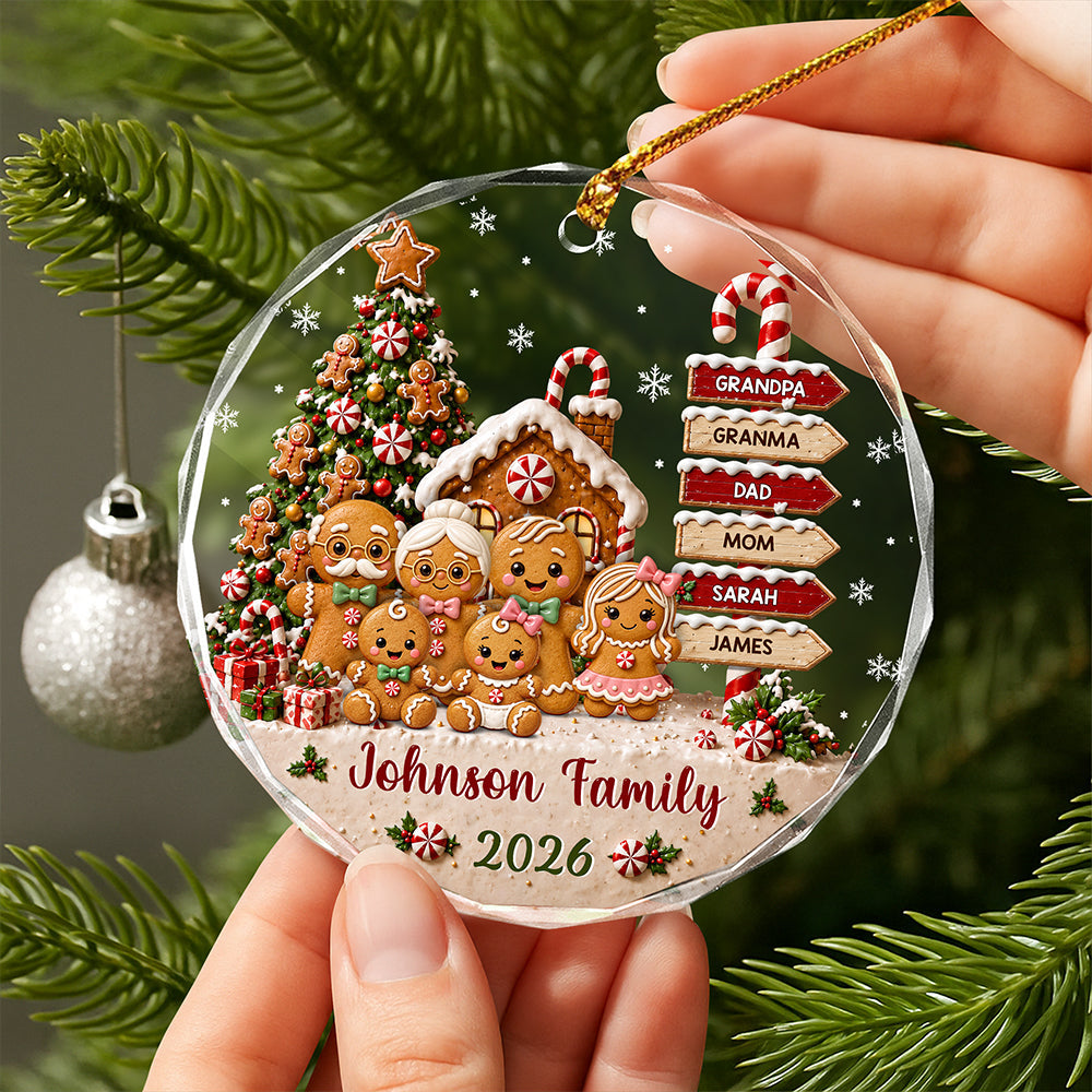 Custom Family Name & Year Christmas Glass Ornament Gingerbread Signpost Keepsake LM32 669809