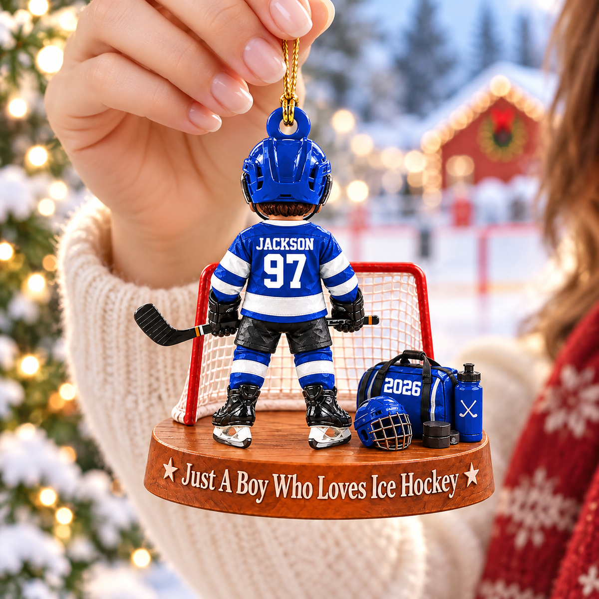 Custom Just A Boy Who Loves Ice Hockey Ornament, Christmas Tree Decoration, Hockey Gift L0411