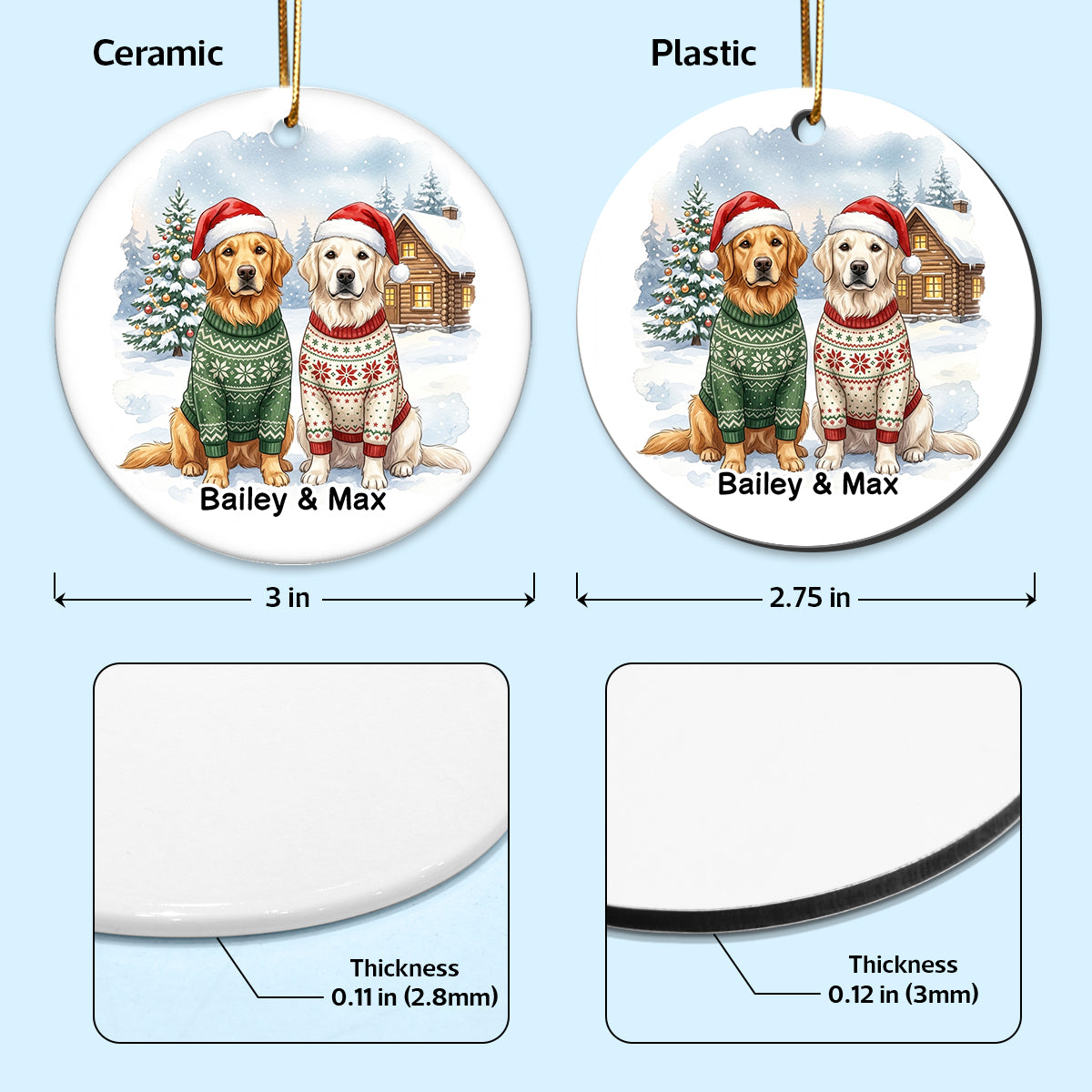 Christmas Cat Dog Upload Photo - Personalized Ceramic Ornament - Gift For Cat Lover, Dog Lover