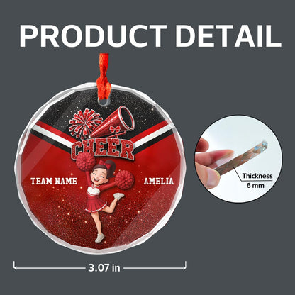 Proud Cheerleader Custom Name And Team Name - Personalized Glass Ornament - Christmas Gift For Cheerleaders, Daughter, Granddaughter