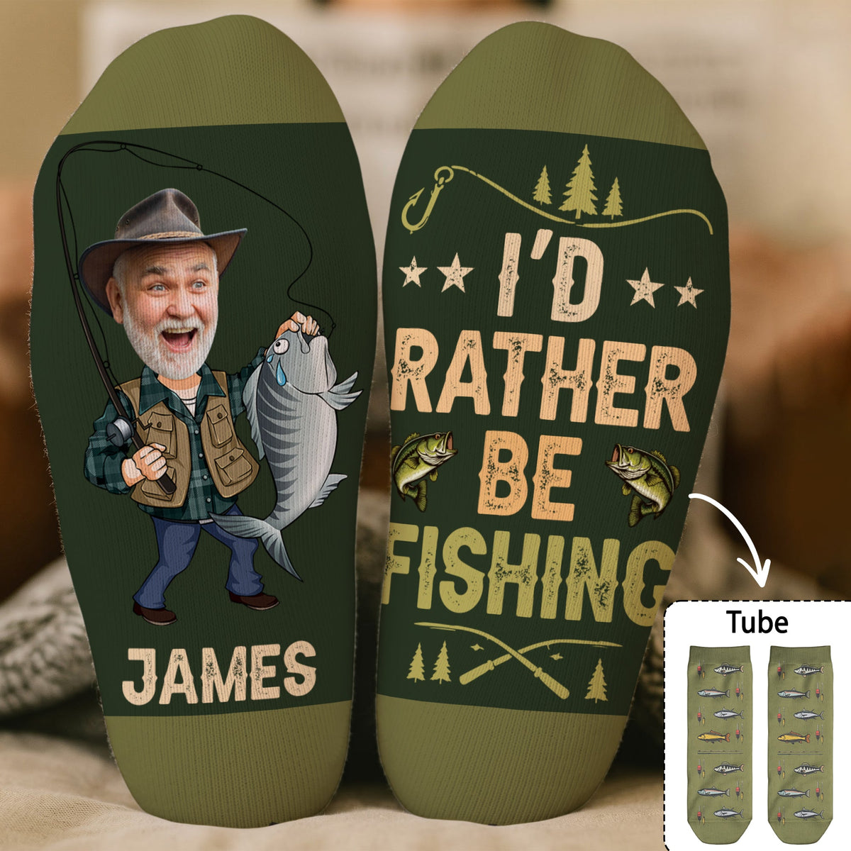 I'd Rather Be Fishing Gift For Dad Grandpa Husband - Personalized Socks