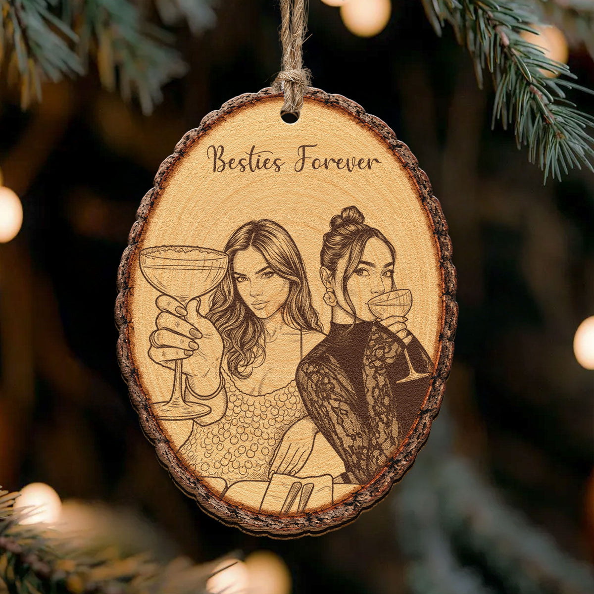 Custom Portrait Art Printed Wood Slice - Friendship Thank You Gifts - Personalized Ornament