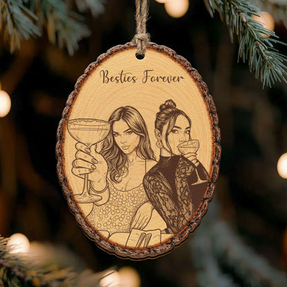 Custom Portrait Art Printed Wood Slice - Friendship Thank You Gifts - Personalized Ornament