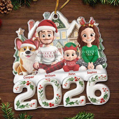 Custom Acrylic Ornament - Personalized Christmas Birthday Gifts For Family, Dog Cat Lovers - Our Happy Place, Right Here