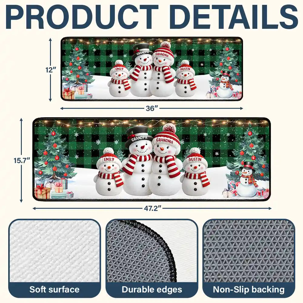 Snowman Family Christmas Plaid Pattern - Personalized Runner Rug