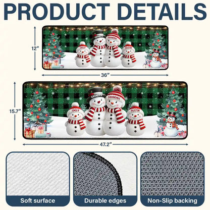 Snowman Family Christmas Plaid Pattern - Personalized Runner Rug
