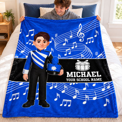 Custom Music Marching Band, Orchestra, Personalized Name, Color, School, Instrument, Trumpet, Clarinet, Tuba, Violine - Personalized Fleece Blanket - Christmas Gift For Son, Grandson, Daughter, Granddaughter