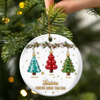 Christmas Gift For Siblings - Personalized Brothers & Sisters Forever Linked Together Festive Ceramic Ornament