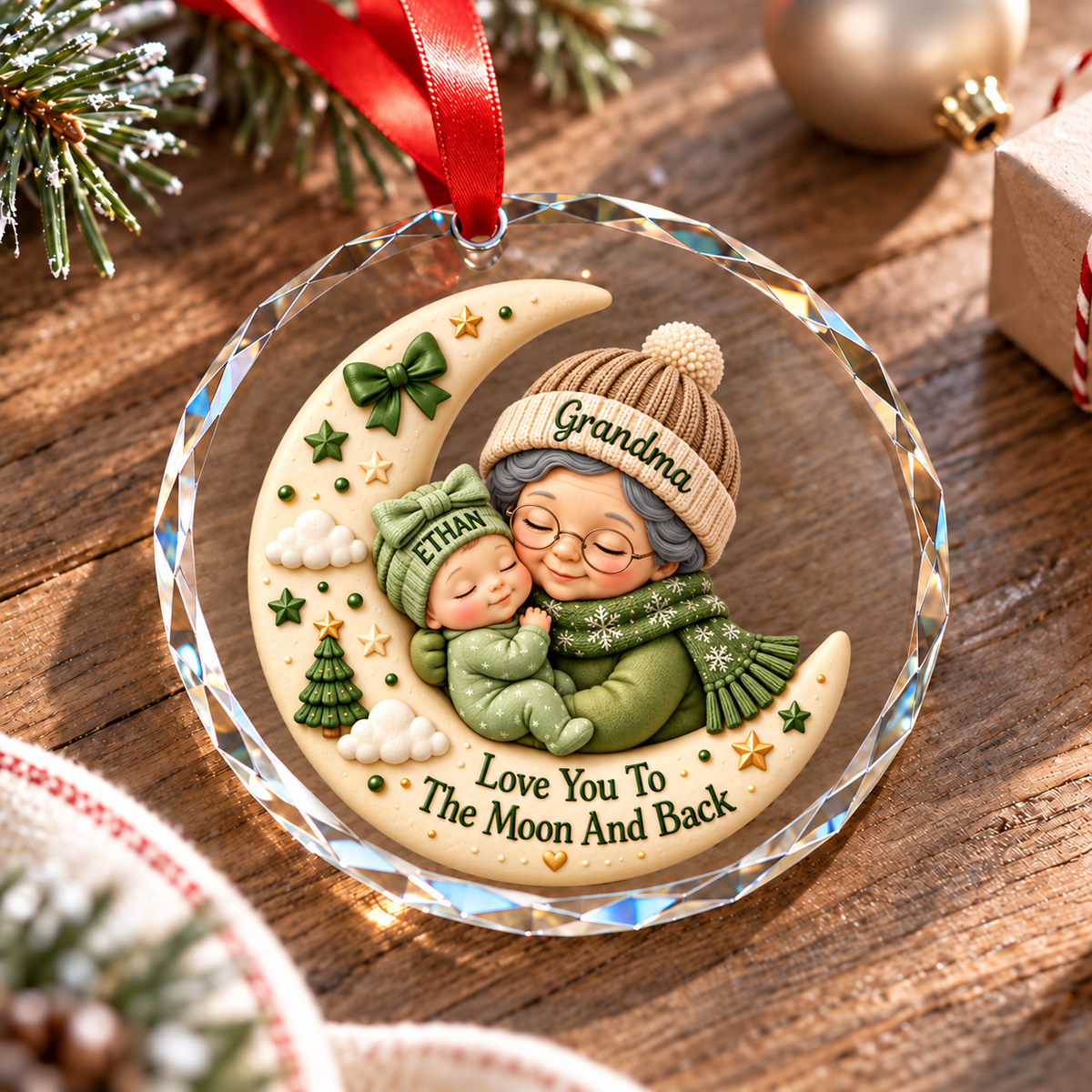 First Christmas as Grandma Love to the Moon and Back - Personalized Glass Ornament - Christmas Gift for Grandma