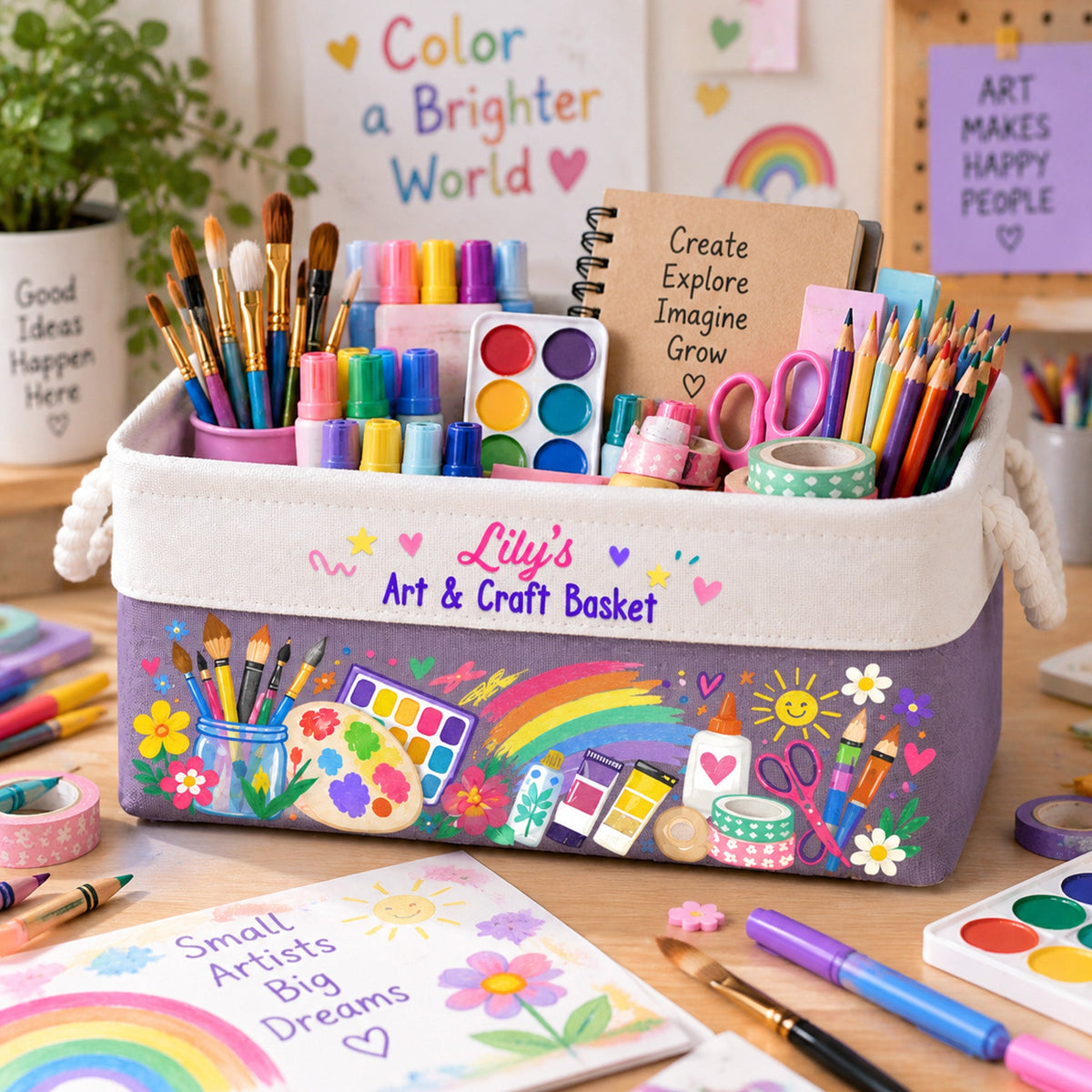 Art Supply Basket For Painting Lover Kids, Grandkids - Personalized Storage Basket