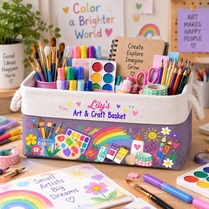 Art Supply Basket For Painting Lover Kids, Grandkids - Personalized Storage Basket