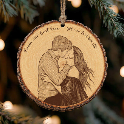 Custom Portrait Art Printed Wood Slice - For Couples, Anniversary Xmas Gifts - Personalized Ornament